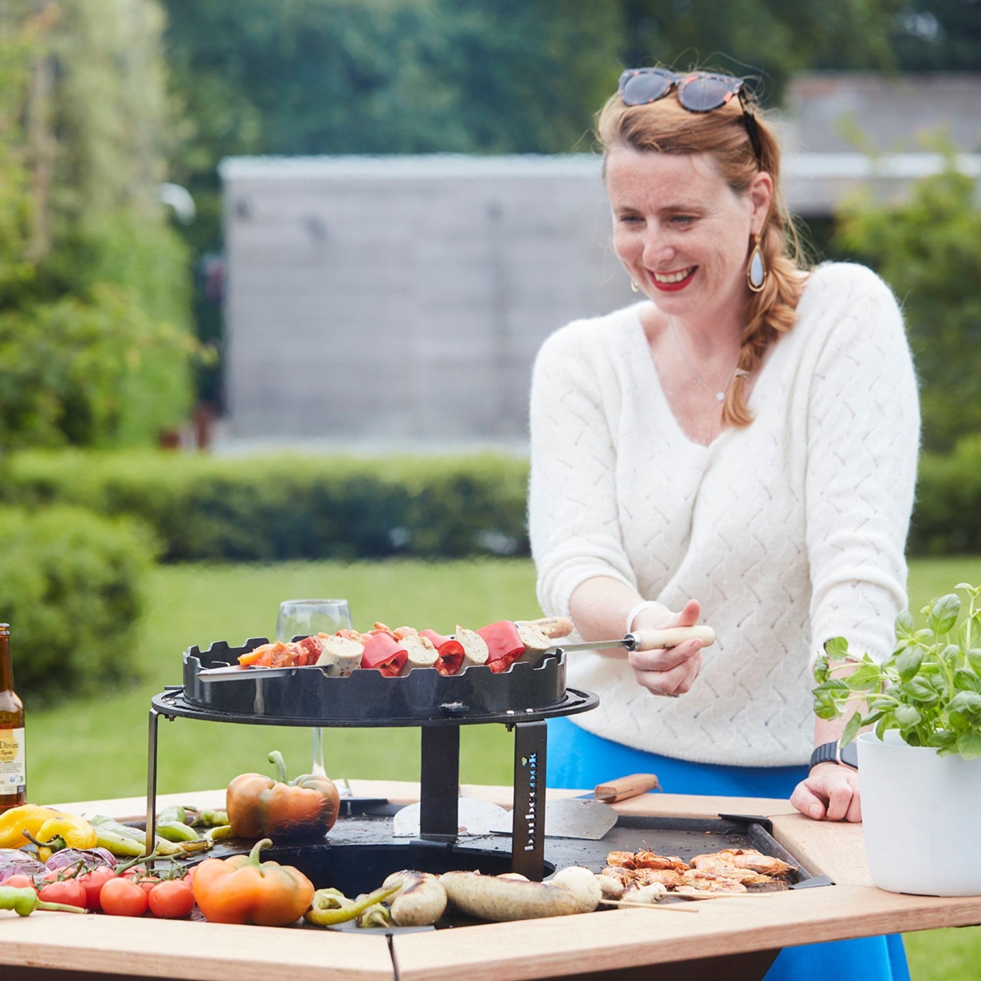 Barbecook Spiedini da barbecue riutilizzabili, set di 3 XL spiedini, accessori per barbecue in acciaio inox e legno, 65cm
