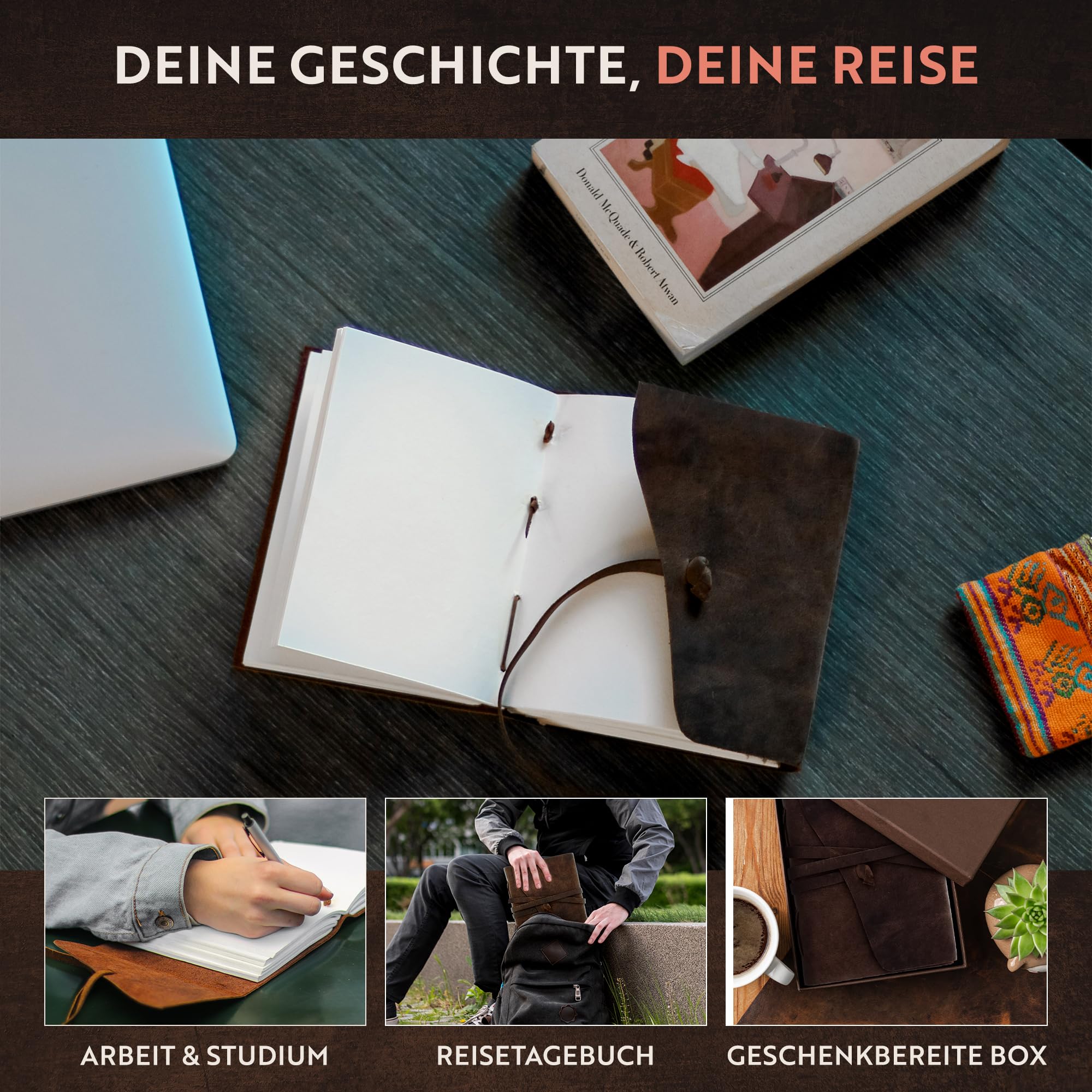 Leder Notizbuch Journal - Antikes ledergebundenes Notizbuch zum Schreiben - Blanko Paper 20x15cm-gut für Kunst, als Skizzenbuch oder Reisetagebuch