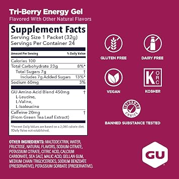 GU Energy Original Sports Nutrition Energy Gel, Tri-Berry, 24 Count Box