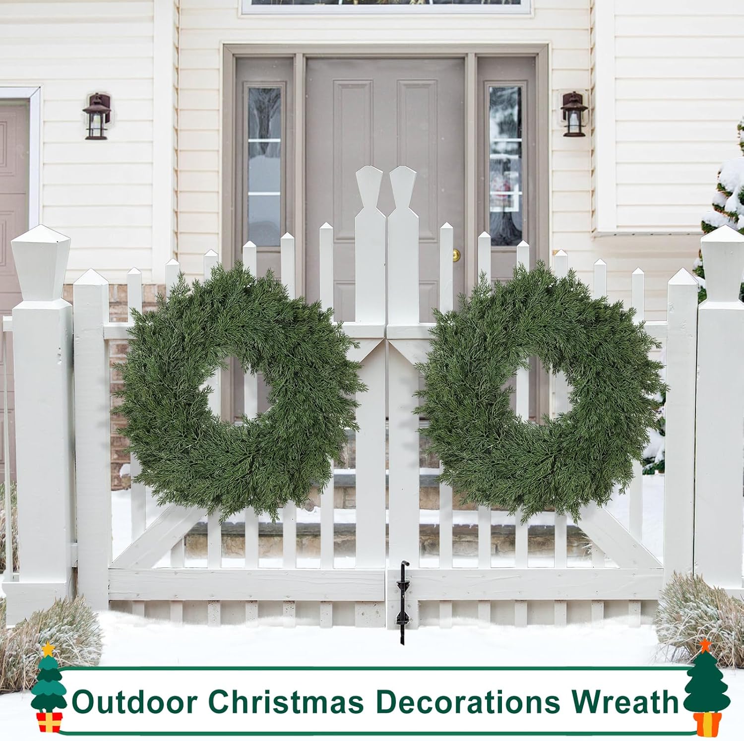 26" Real Touch Christmas Cedar Wreath, Christmas Wreaths for Front Door, Realistic Pine Wreath, Large Green Cypress Wreaths for Home Fireplace Wall Window Porch Outdoor Xmas Holiday Decor - Image 4