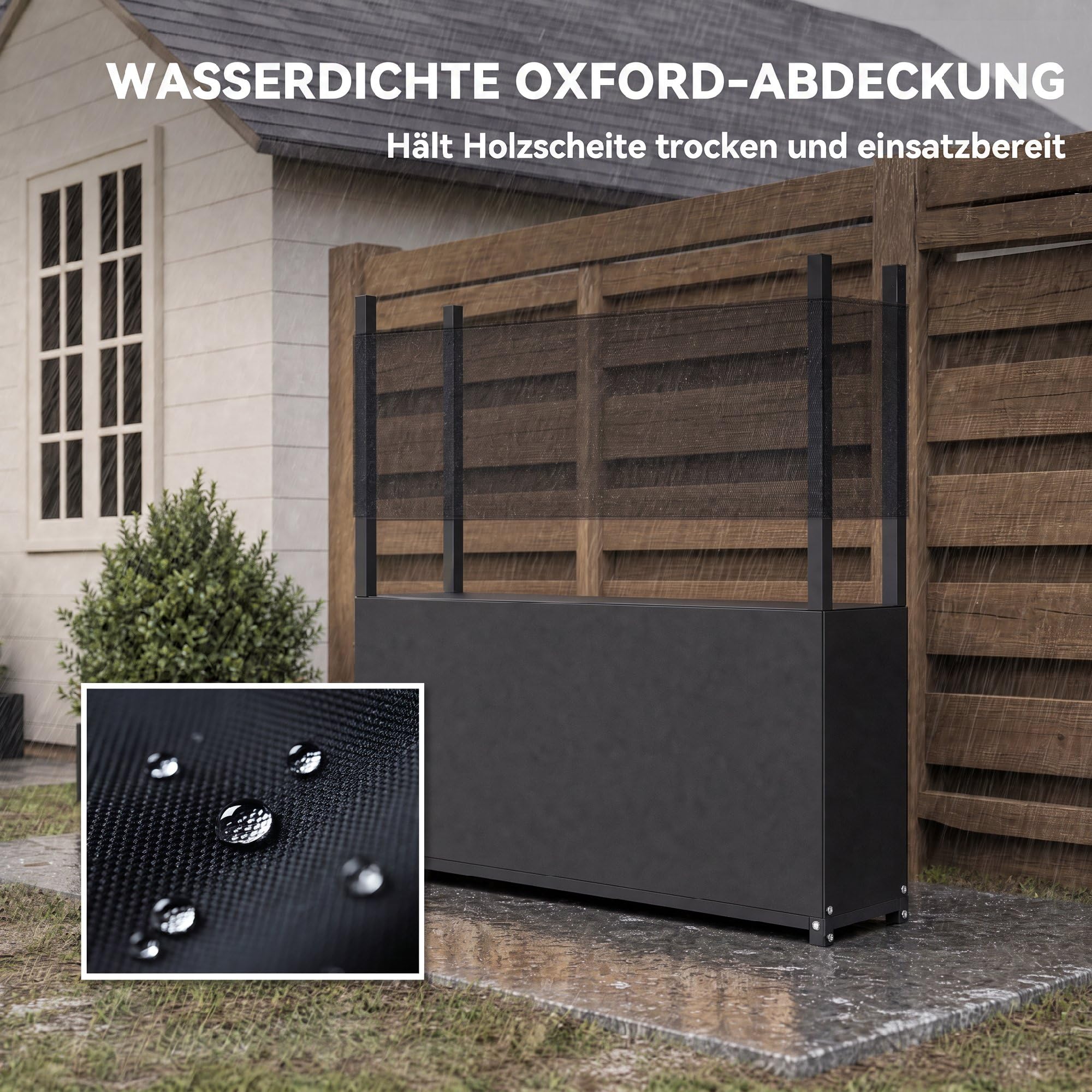 Outsunny Scaffale legna con copertura Oxford 600D, 106x25x113 cm, nero