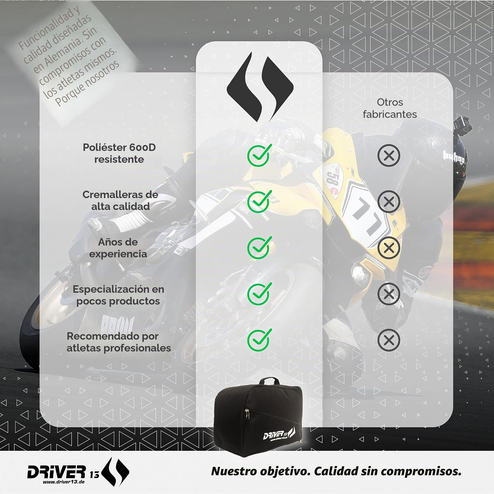 Driver13 Bolsa para Casco para Casco de Motocross y Casco de Moto, Acolchada con ventilación y Bolsillo Exterior, Negro