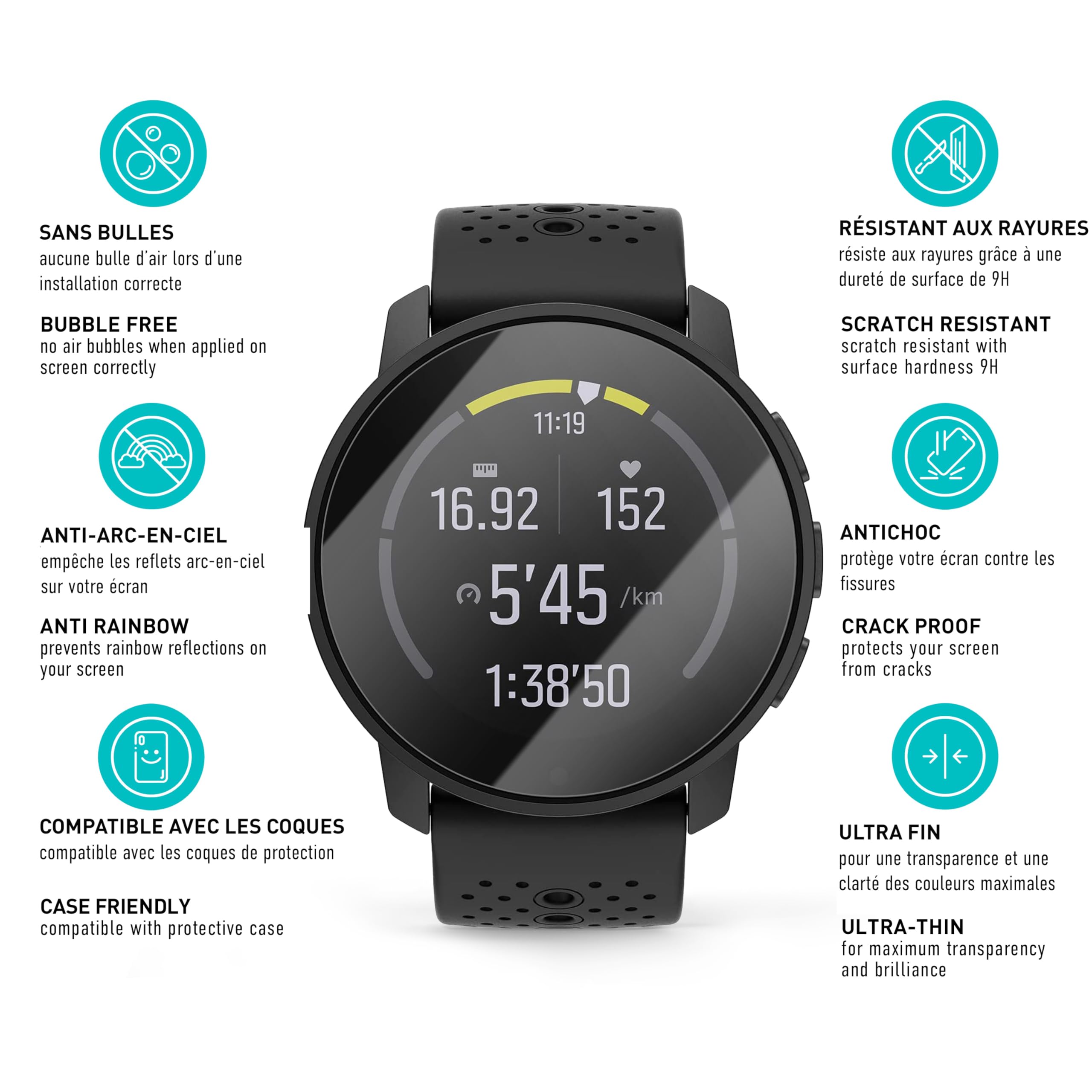 NUCNOK 3 X Screen Protectors For Suunto Run, Soft Hydrogel Screen
