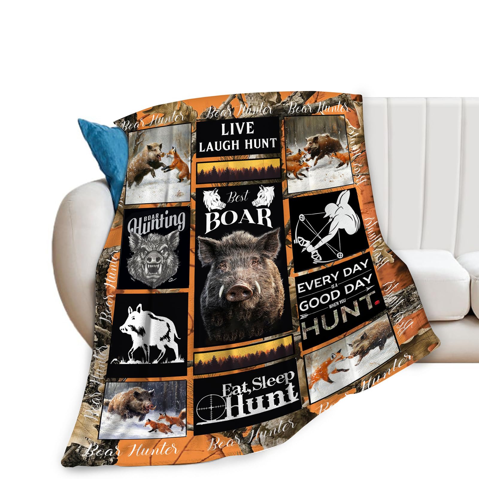 Hunting Boar Blanket Wild Boar Blanket Boar Pictures Hunting Gifts for Hunter Boys Men Throw Blanket for Couch Sofa Bed Soft Warm Flannel Fleece for Adults 40"x50"