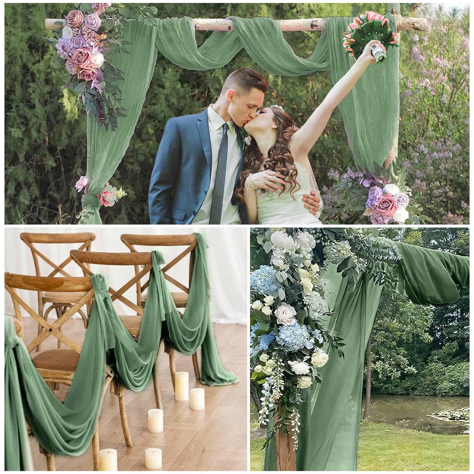 YAOYAIN Runner da Tavola Verde Salvia, 6 Pezzi 90 x 300 cm Boho Runner Verde Lavabile Table Runner, Per Decorazioni Matrimonio, Festa, Decorazioni Tavolo Compleanno, Baby Shower