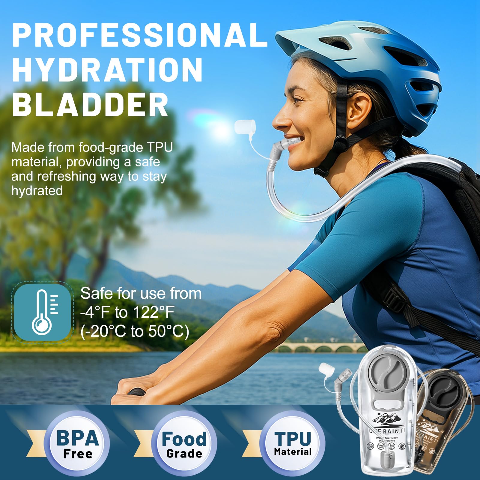 CHERAINTI Hydration Bladder 2 Pack, 2L Water Bladder for Hiking Backpack, BPA Free Water Reservoir Bag Pouch for Adult Kids, Military Leak Proof Hydration Pack Replacement for Running Cycling Climbing