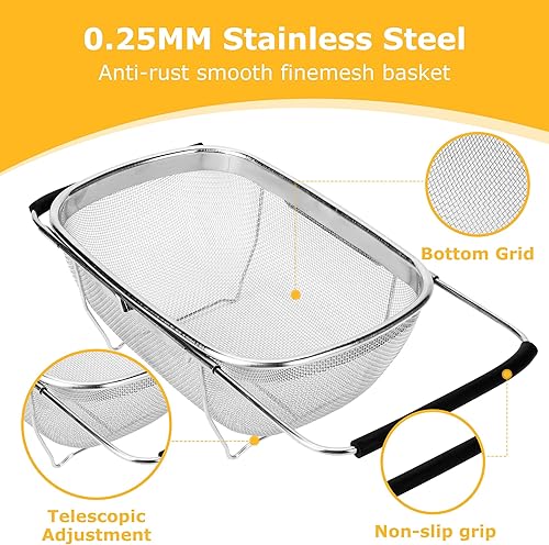 Miniatura 2 de ZDRongZhen Accesorios de Cocina Colador Escurridor Cesta Sobre el Fregadero, Colador de Acero Inoxidable con Agarre de Goma Expandible Escurridor de