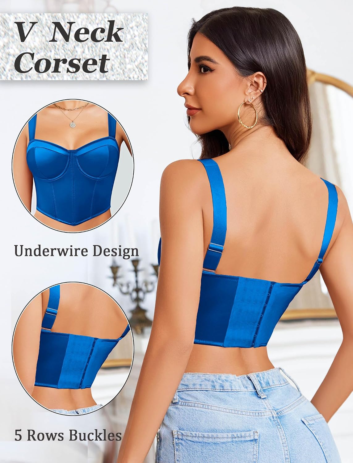Avidlove Corset Tops for Women Sexy V Neck Bustier with Underwired Bralette Concert Outfits Crop Tank Top