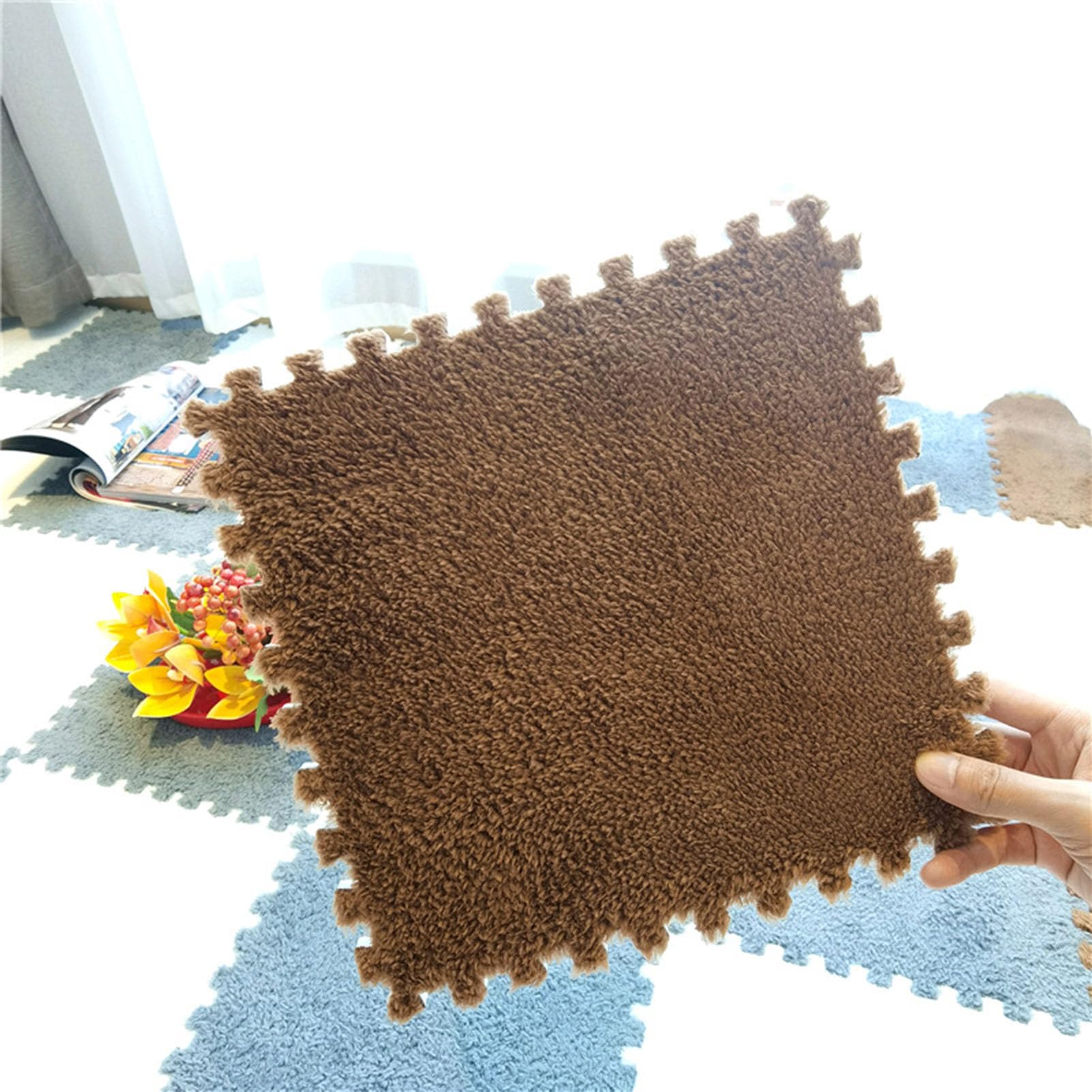 Tappetini in Schiuma di Peluche Quadrati a Incastro Splice, Piastrelle per tappeti a Incastro per Arredamento per la casa, 100 Pezzi, Tappeto in Schiuma tagliabile patchw,Curry-100pcs