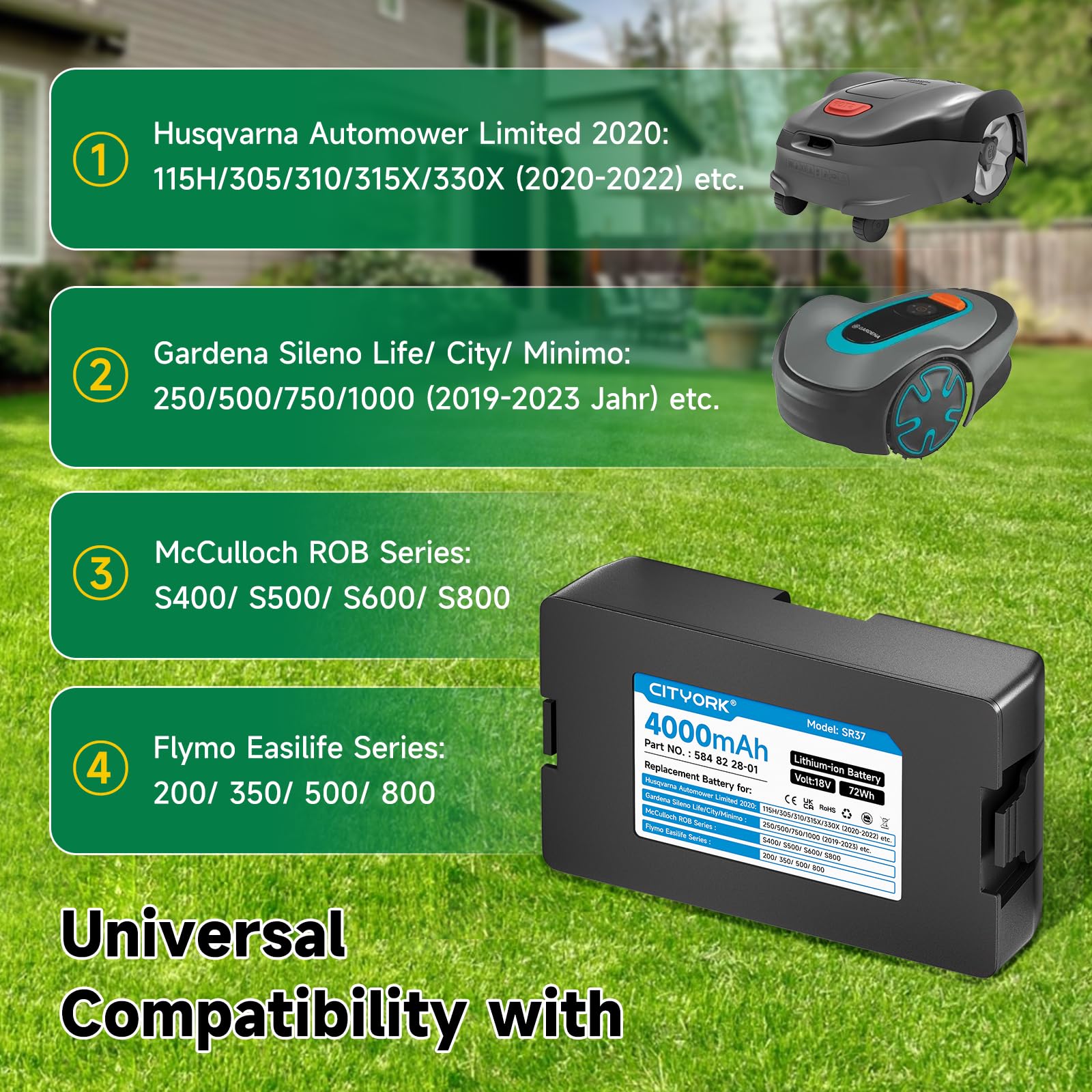 Mähroboter Akku 18V/4000mAh - Für Husqvarna & Gardena