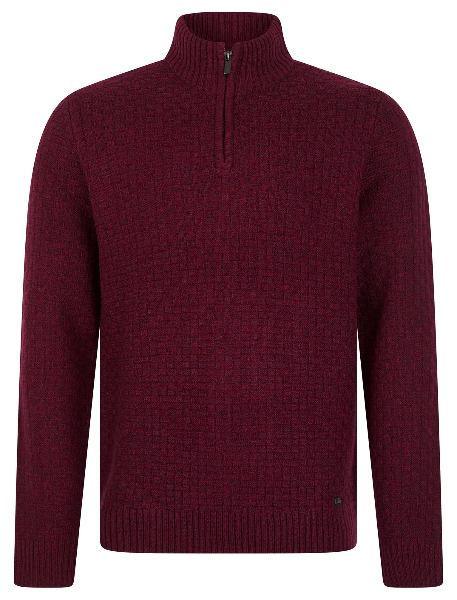 Tokyo Laundry Men's Claret Twist 'Casta' Chunky Basket Stitch Knitted Quarter Zip Funnel Neck Jumper