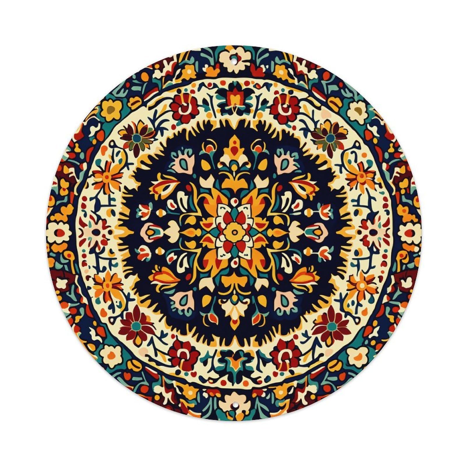 Floral Mandala Symmetrical Colorful Pattern Round Tin Sign Retro Metal Sign for Cafe Bar Pub Home Game Room Gym Club Wall Decoration Vintage Metal Poster 8x8 Inch