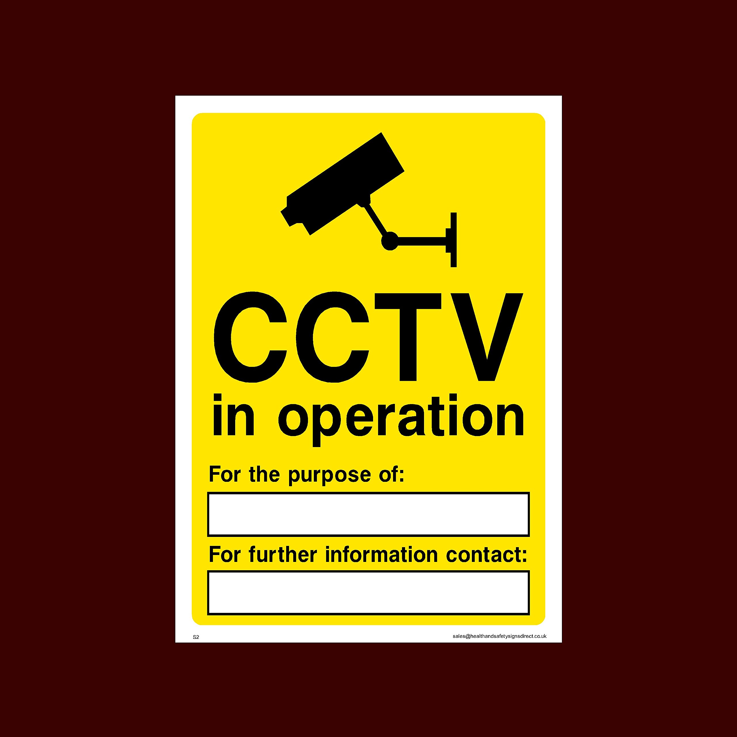 Ussp&S Cctv In Operation For The Purpose Of: Plastic Sign (S2) - Cctv, Security, Warning, Alarmed, Surveillance, Camera, Dogs, Premises