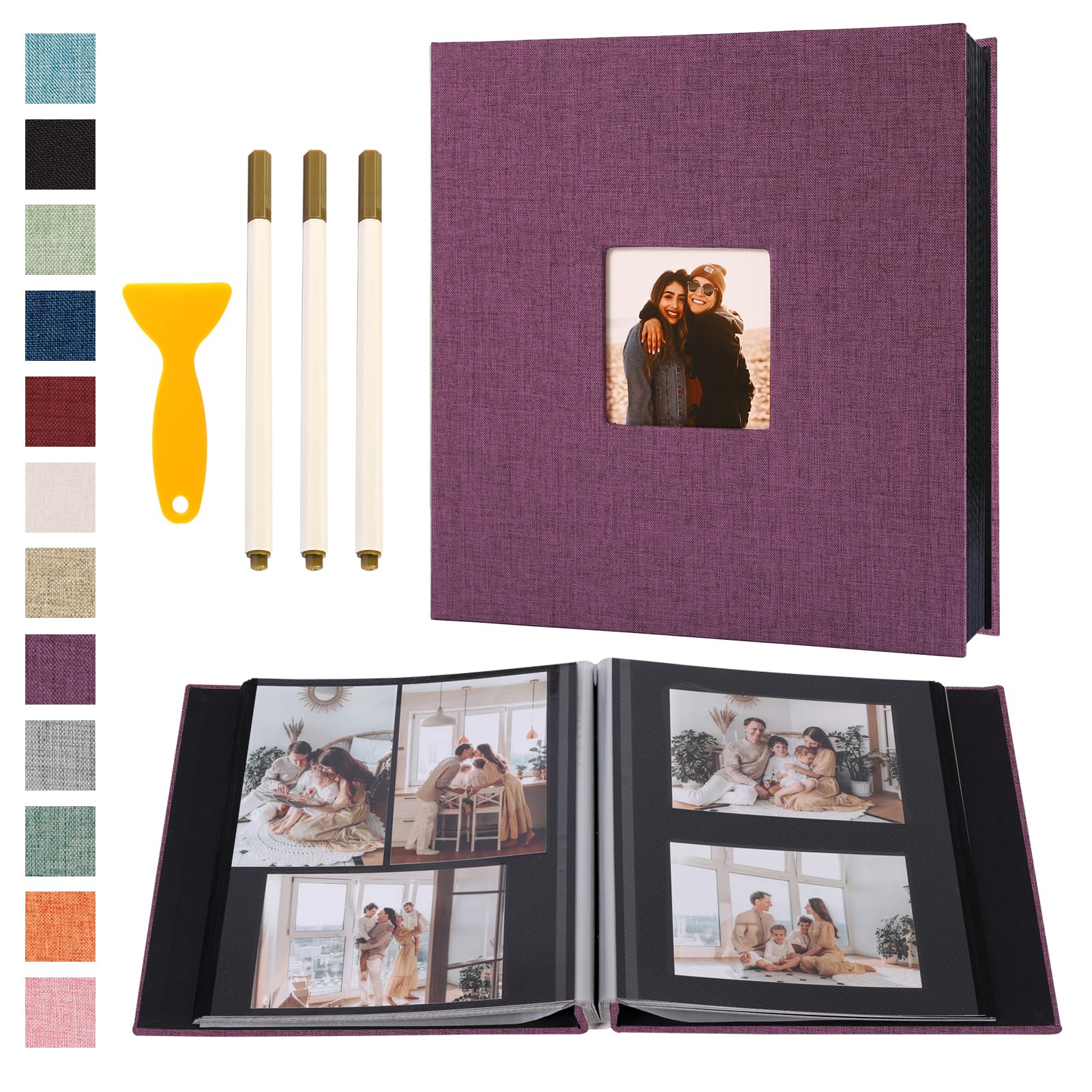 Self Adhesive Photo Album Black Pages Scrapbook Magnetic Photo Albums for 4x6 5x7 8x10 Pictures Books with Sticky Pages with A Metallic Pen for Baby