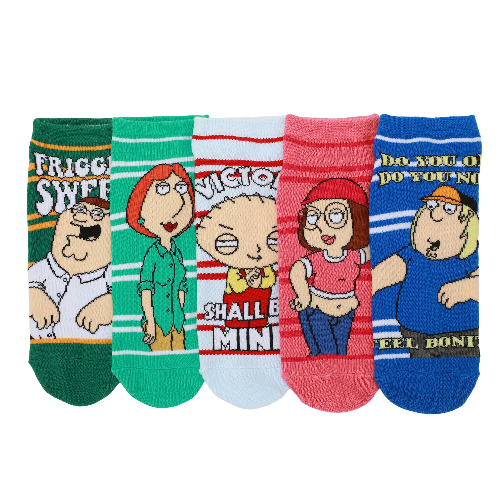 BioworldFamily Guy Characters & Quote Women's 5-Pair Striped Ankle Socks