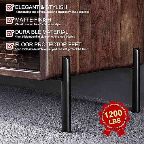 Miniatura 7 de Juego de 4 patas de metal para muebles, soporte resistente, patas de escritorio, patas de sofá, pie recto de repuesto con protectores de goma para