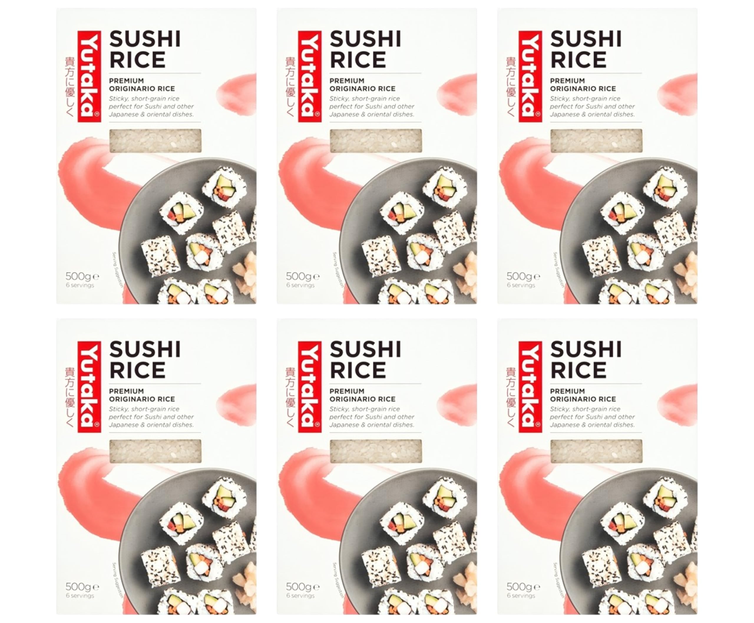 Yutaka Premium Grade Sushi Rice 500g (Pack of 6) | Japanese-Style Sticky Short Grain Rice | Makes 6 Servings | Ideal for Sushi, Onigiri, Rice Bowls & Oriental Dishes | Quick & Easy to Prepare