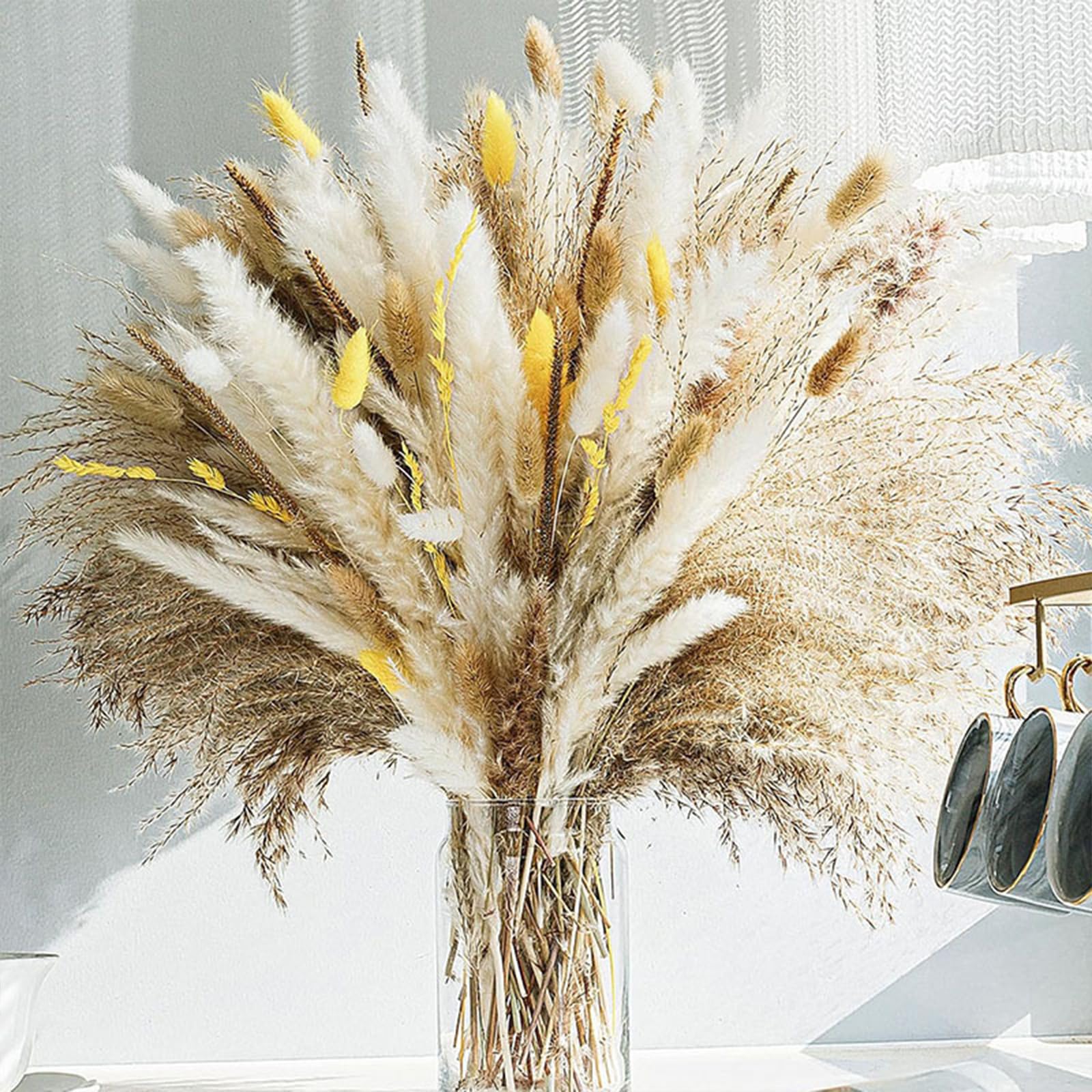 Lxoraziy 100Pcs Natural Dried Pampas Grass Bouquet, Pampas Grass Bouquet Reed Flower Decor, DIY Boho Plant for Flower Arrangement, Wedding Decor, Home DΓ©cor, Table Living Room Vases