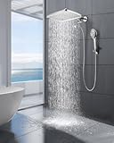 Cobbe 12&apos;&apos; Rain Shower Head with Extension Arm - Dual Shower Heads with 8 Modes Handheld Spray Combo - Wide RainFall shower with Anti-Clog Nozzles&comma; Adhesive Showerhead Holder&comma; Chrome