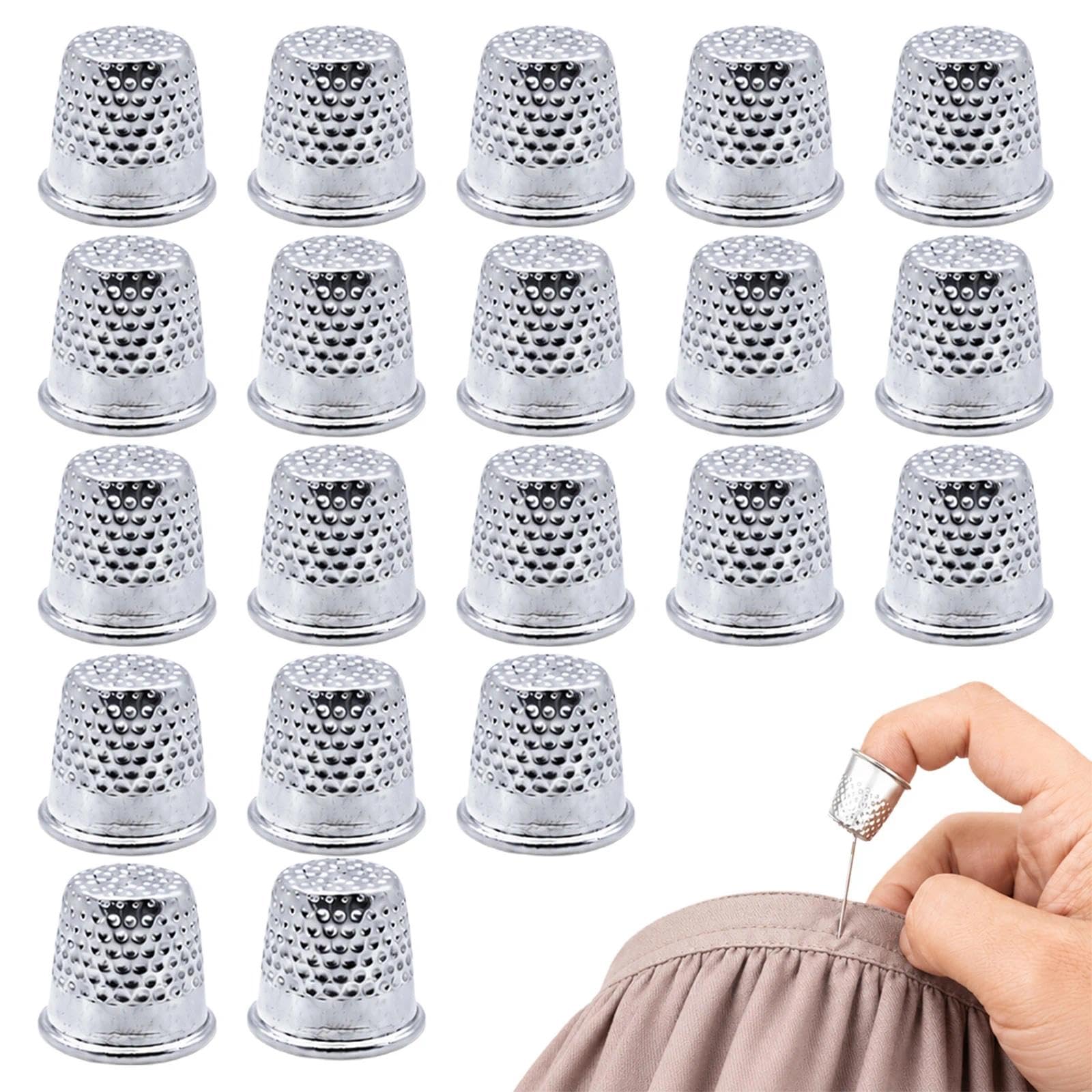20 PCS Metal Sewing Thimbles, Silver Finger Protectors for Hand Sewing, Quilting, Knitting, Leather & Canvas Craft Repair