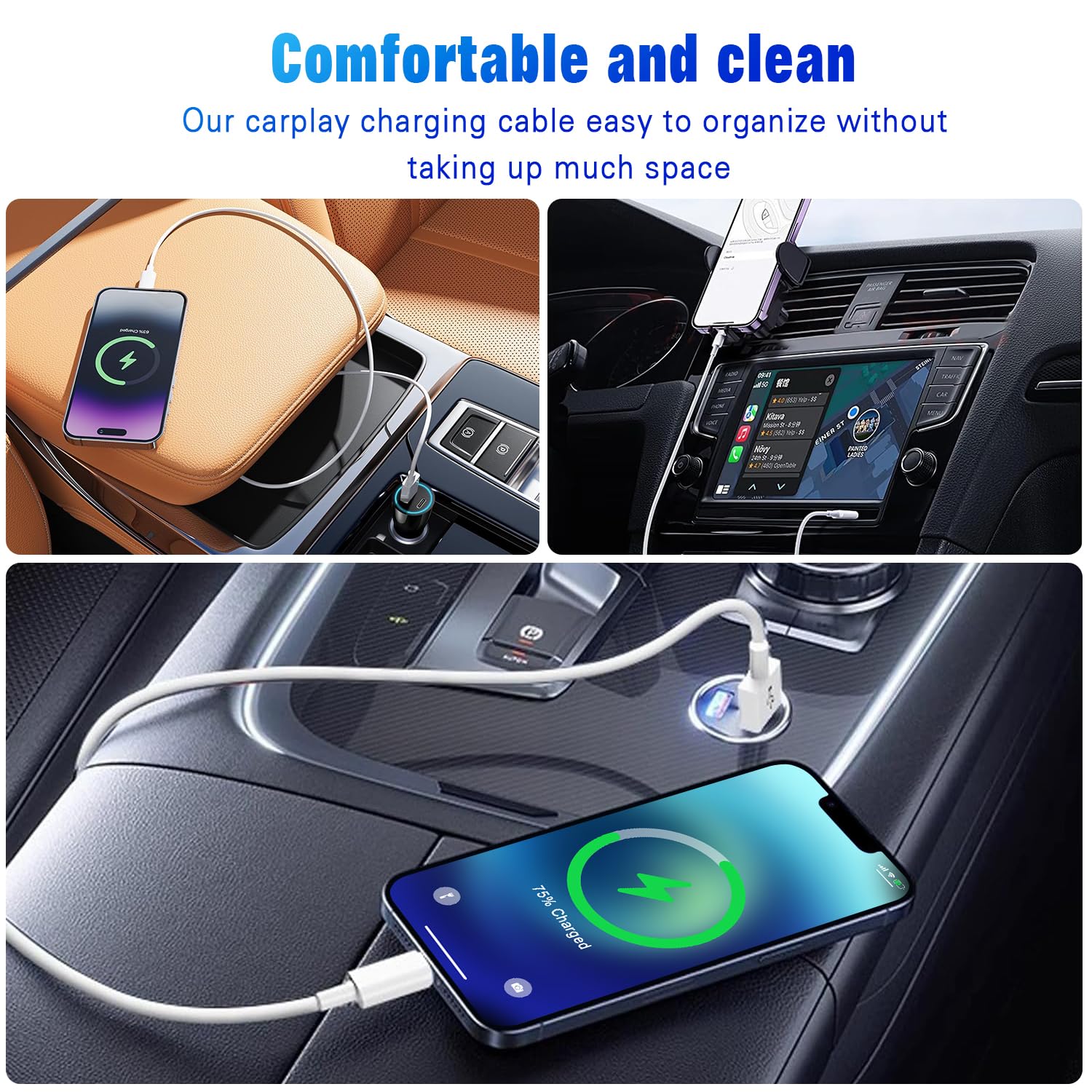 Car Carplay Cable For IPhone 15/16 Charger Cord,USB A To USB C 3FT, White - View #2