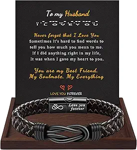 I Love You Gifts for Him Leather Bracelet for Men Knot Infinity Bracelets Valentines Day Gift for Husband Boyfriend Dad Son Grandson Anniversary Birthday Jewelry Graduation Gifts for Him 2024