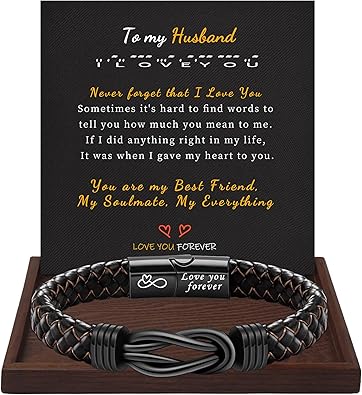 I Love You Gifts for Him Leather Bracelet for Men Knot Infinity Bracelets Valentines Day Gift for Husband Boyfriend Dad Son Grandson Anniversary Birthday Jewelry Graduation Gifts for Him 2024