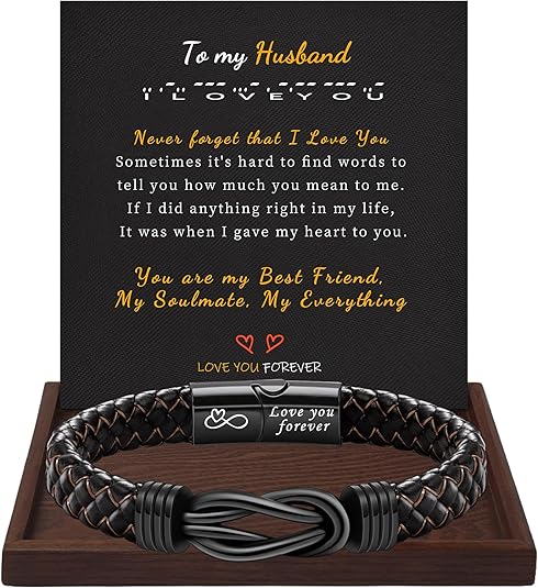 I Love You Gifts for Him Leather Bracelet for Men Knot Infinity Bracelets Valentines Day Gift for Husband Boyfriend Dad Son Grandson Anniversary Birthday Jewelry Graduation Gifts for Him 2024