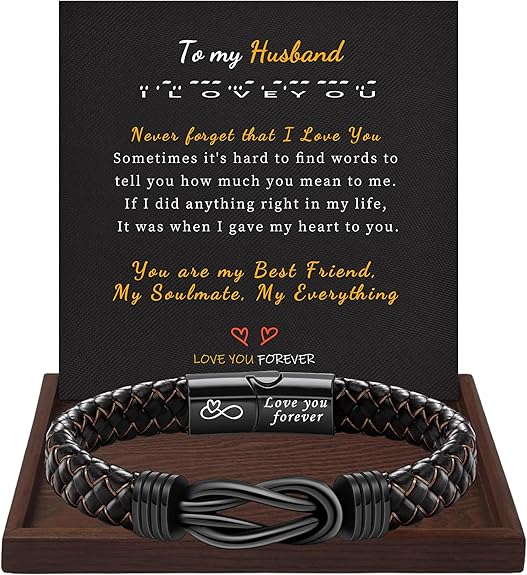 I Love You Gifts for Him Leather Bracelet for Men Knot Infinity Bracelets Valentines Day Gift for Husband Boyfriend Dad Son Grandson Anniversary Birthday Jewelry Graduation Gifts for Him 2024