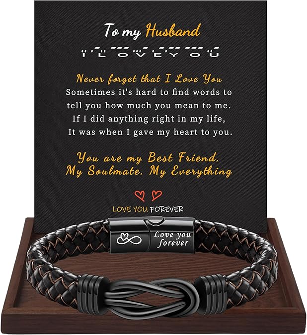 I Love You Gifts for Him Leather Bracelet for Men Knot Infinity Bracelets Valentines Day Gift for Husband Boyfriend Dad Son Grandson Anniversary Birthday Jewelry Graduation Gifts for Him 2024