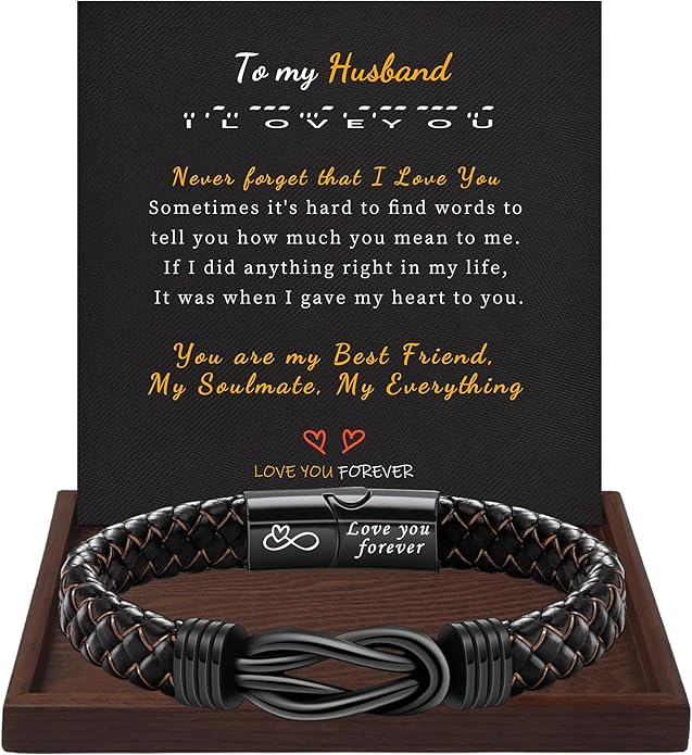 I Love You Gifts for Him Leather Bracelet for Men Knot Infinity Bracelets Valentines Day Gift for Husband Boyfriend Dad Son Grandson Anniversary Birthday Jewelry Graduation Gifts for Him 2024