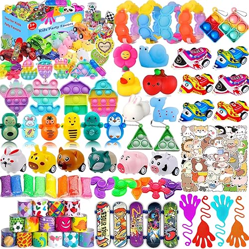 66 piezas de recuerdos de fiesta para niños, juguetes de caja del tesoro Pop Fidget, rellenos de bolsas de regalo, rellenos de piñata, cofre del