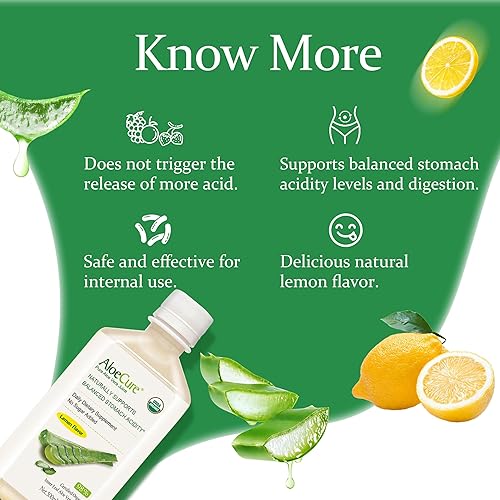 Miniatura 5 de AloeCure USDA - Jugo orgánico de aloe vera sabor a limón, fabricado dentro de las 12 horas de cosecha, tampón de ácido estomacal natural para apoyar
