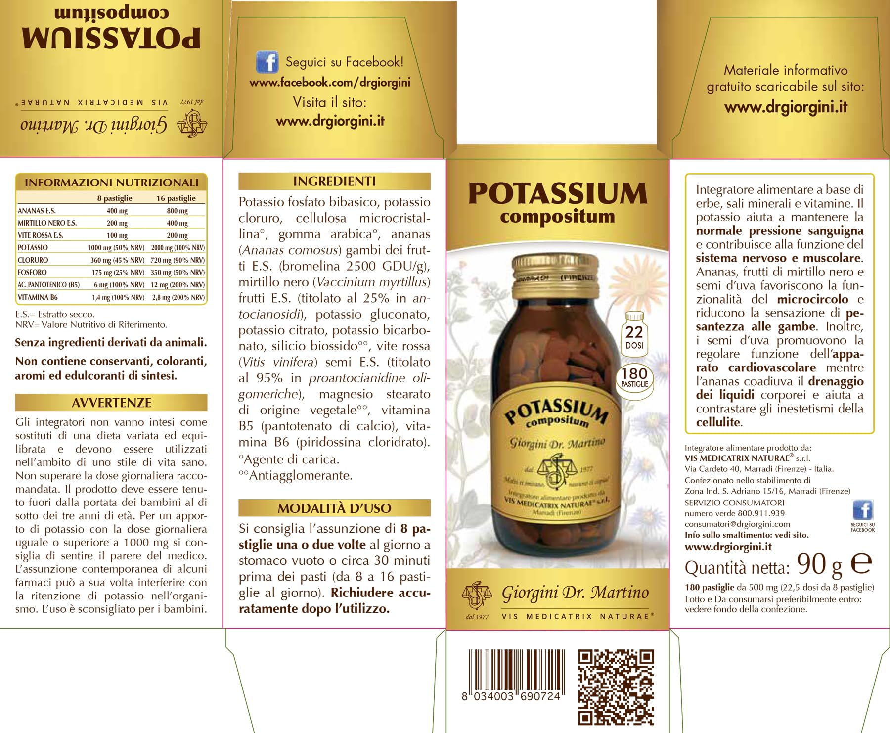 Dr Giorgini Integratore Alimentare, Potassium Compositum Pastiglie - 90 g