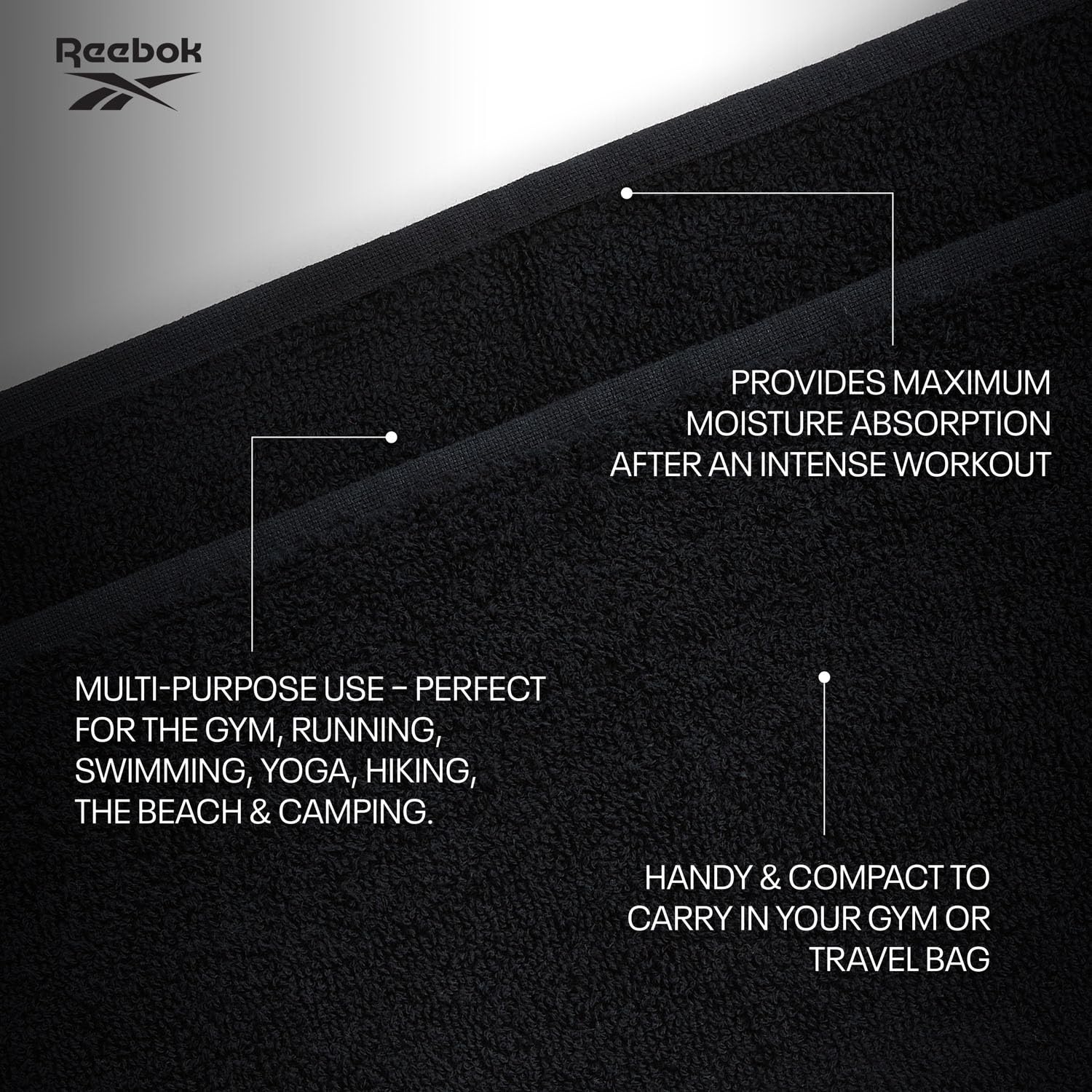 Reebok Toalla de Gimnasio Capri de Algodón 40x80 cm Negro