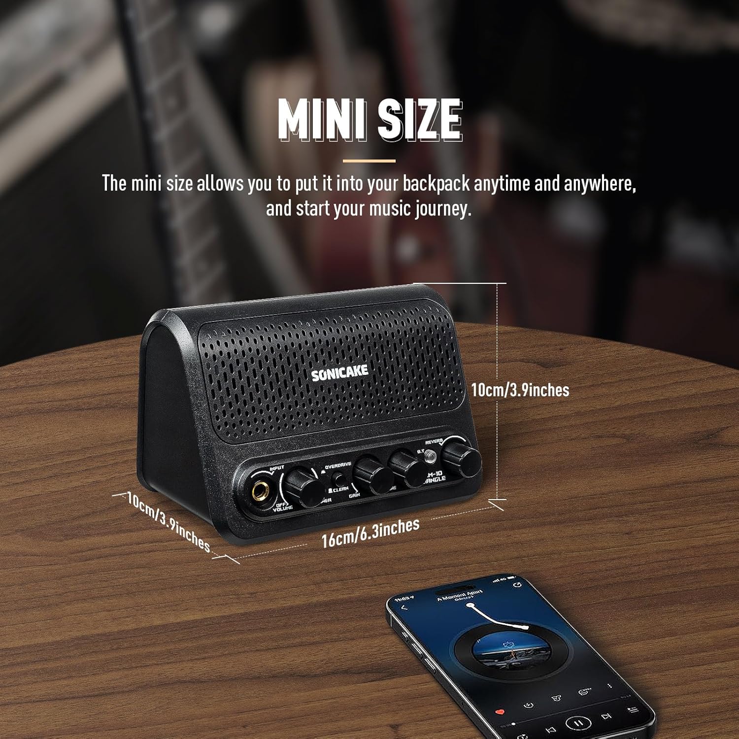 Sonicake 10W Mini Guitar Amp, Portable Guitar Combo Amplifier with Clean/Overdrive/Reverb, All-in-one Rechargeable BT Amplifier Speaker with Aux in Jack for Bedroom Practice - Triangle QAM-10 - Image 6