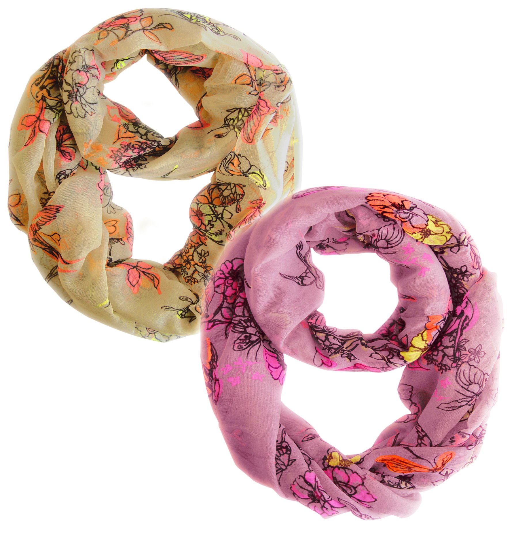 Peach Couture Paint The Town Red Cherry Blossom Floral Print Infinity loop Scarves