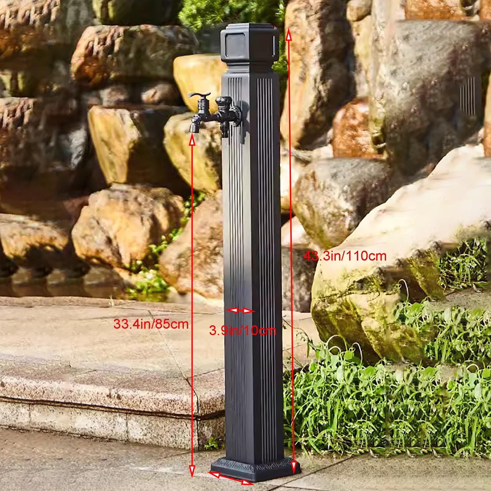 Robinet Exterieur Double, Colonne D'eau de Jardin Autoportante en Alliage D'aluminium, Robinet de Jardin Extérieur Noir Résistant au gel, 2 Entrées D'eau(Large)