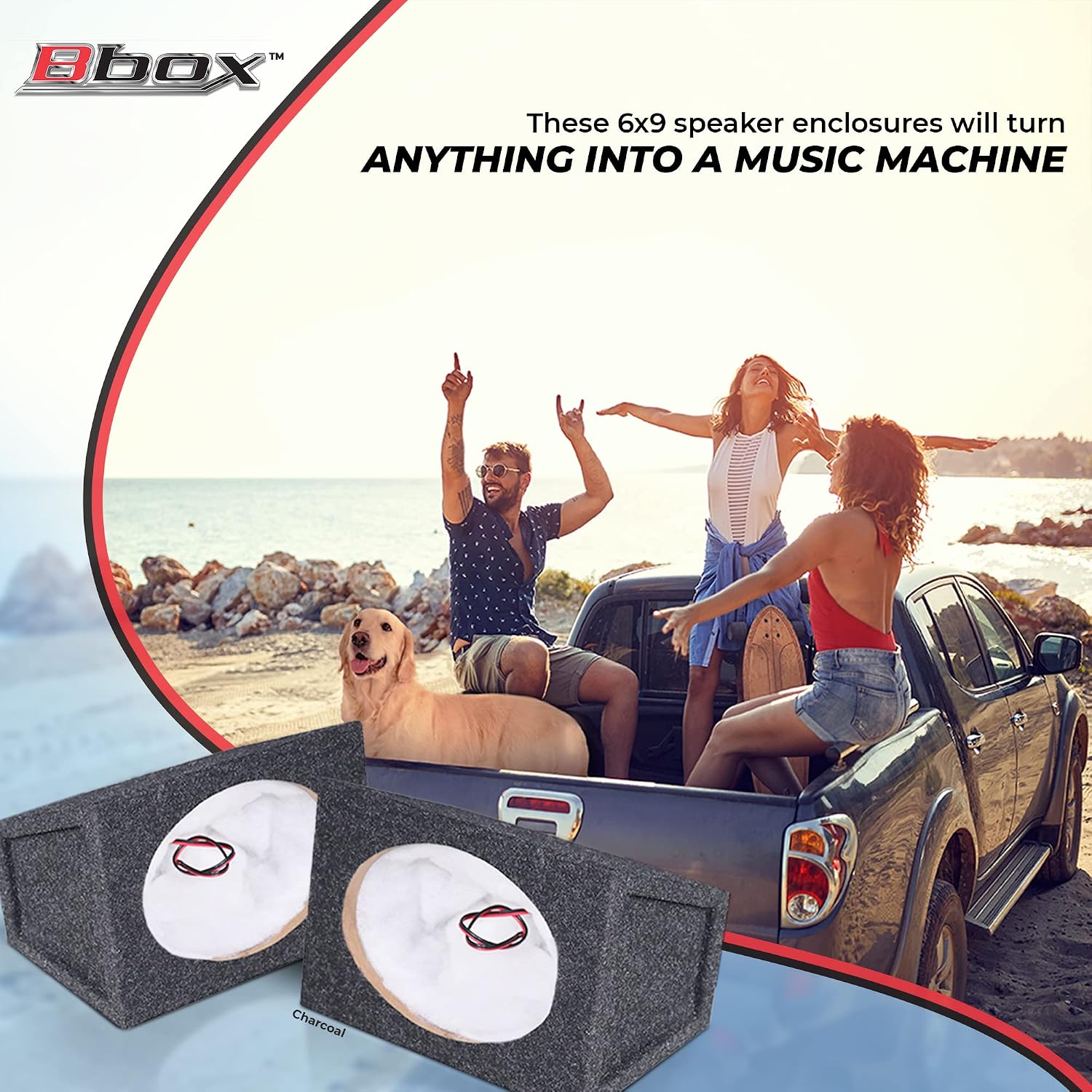Bbox Pro Audio Tuned Car Speaker Boxes & Enclosures - 6x9 Speaker Box for Great Sound Quality for Home & Vehicle - Nickel Finish Speaker Terminal w/ 18 Gauge Audio Cables - Set of 2 6x9 box - Charcoal