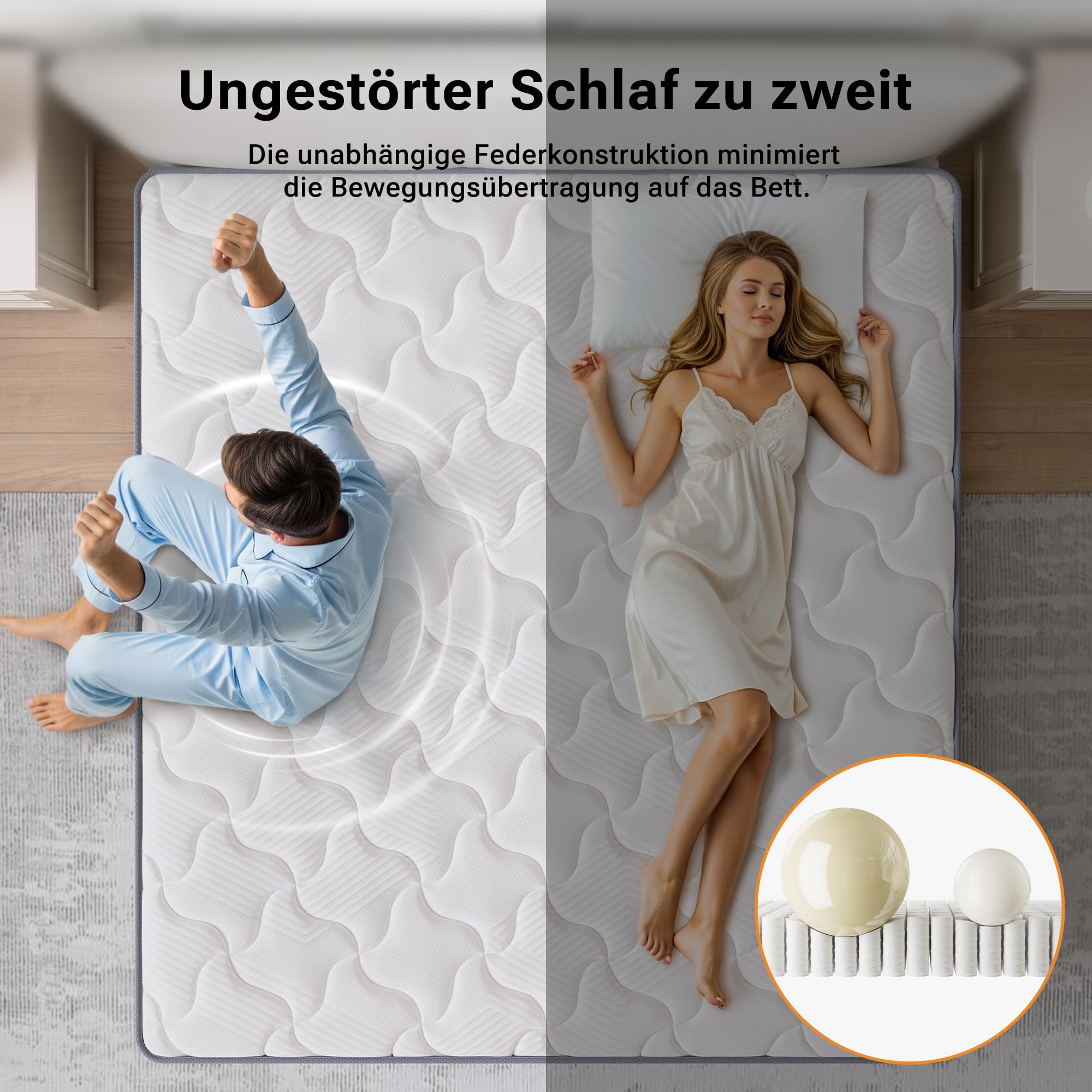 TXO Matratze 140x200 cm, Höhe 25 cm, Taschenfederkernmatratze Härtegrad H3, 7-Zonen-Federkernmatratze mit Hochwertigem Schaumstoff für Rückenunterstützung, Öko-Tex-Zertifiziert