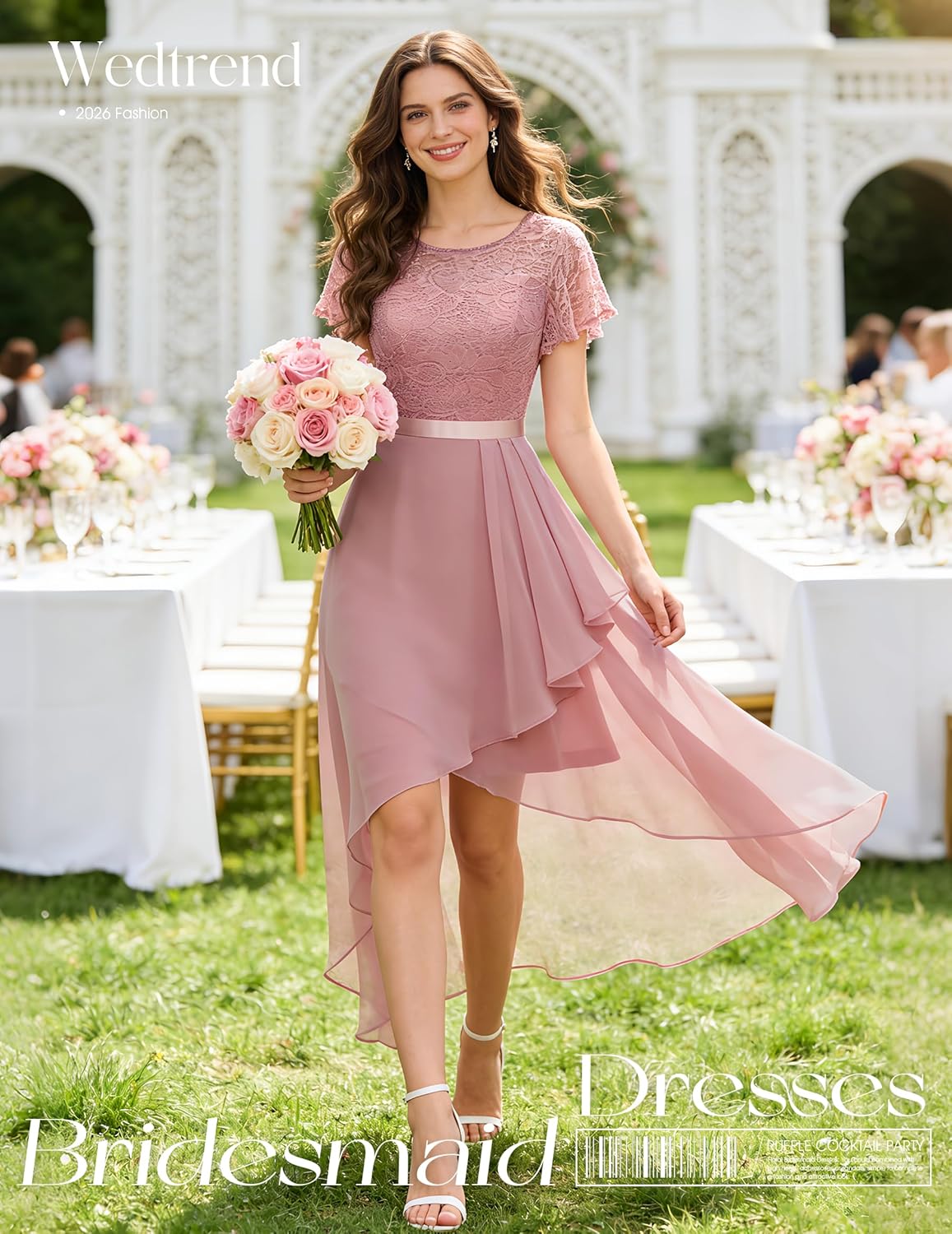 Wedtrend Women's Formal Wedding Guest Dress Ruffle Bridesmaid Dress Flutter Sleeve Prom Dresses for Teens