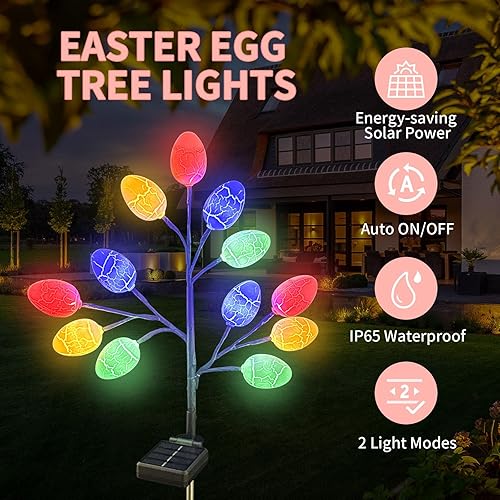 Miniatura 2 de Paquete de 2 luces solares mejoradas para caminos de huevos de Pascua para decoraciones de Pascua al aire libre, luces solares impermeables de