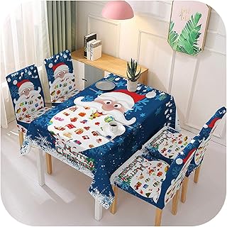 Mantel de Navidad impermeable y cubierta de silla elástica Santa Claus rectangular cubierta de mesa de comedor para fiestas eventos-A-4pcs cubierta de silla