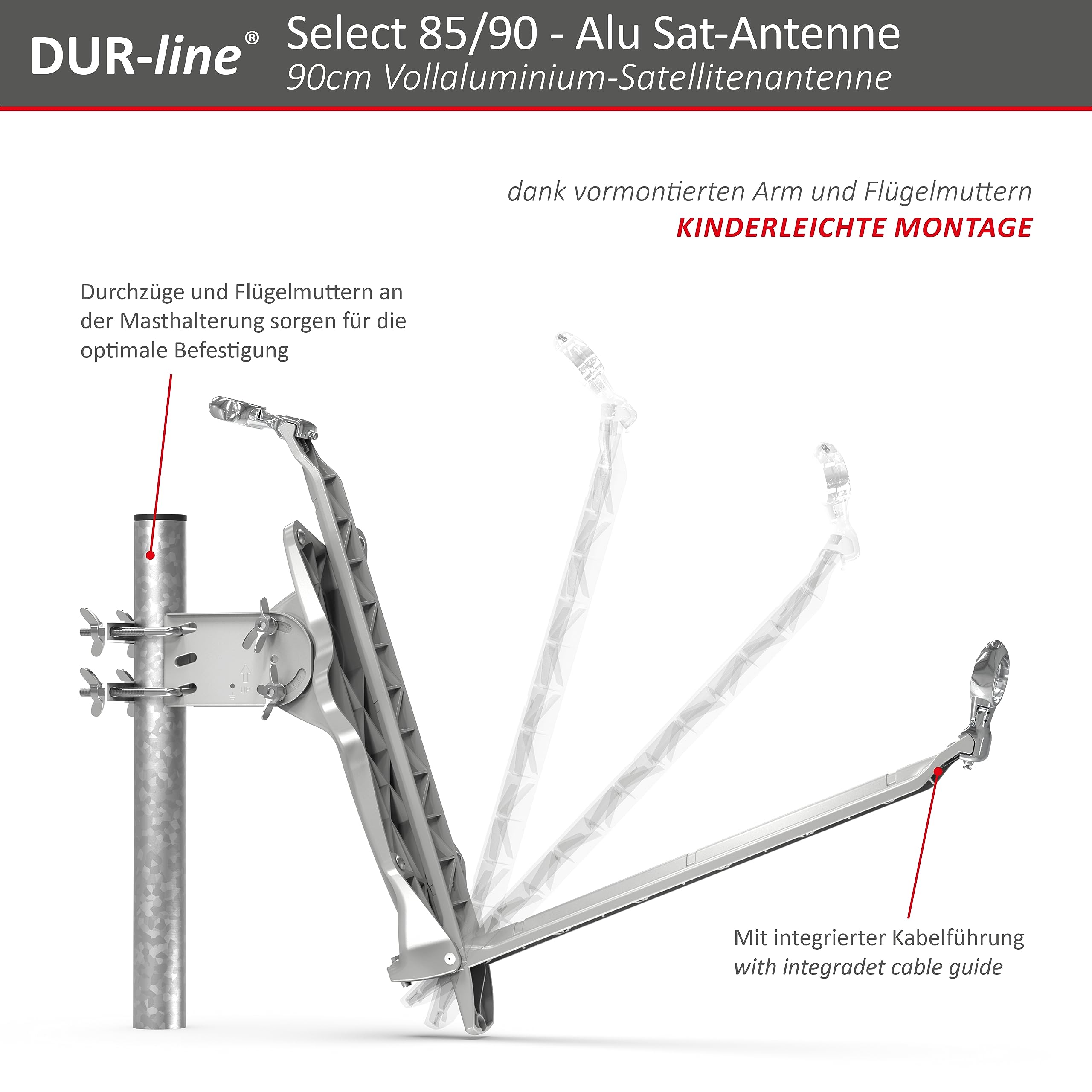 DUR-line Select - Parabola satellitare in alluminio, 75 cm/80 cm