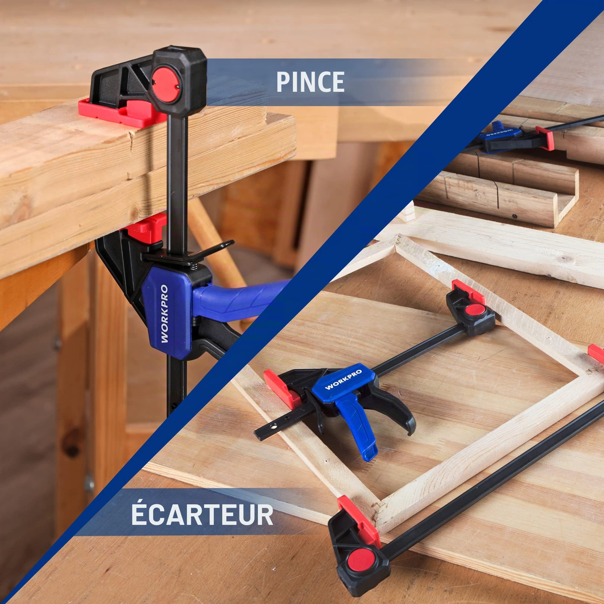 WORKPRO Jeu de Serre-joints Rapide 2 Pièces en Acier et Nylon Renforcé pour une Fixation Précise, Largeur de Serrage 152 mm, Force de Serrage Maximale 136 kg,Plage d'Etirement 175-335 mm