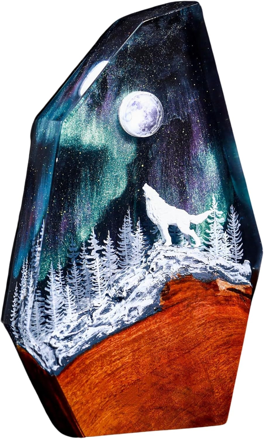 Howling Wolf Northern Light Lamp, Alaska Decor Northern Lights, Gift Resin Lamp Wood, Creative Personalized Gifts, Aurora Borealis Lamp, Gifts For Friend, Gift for Her Him, Home Decor (12x7 inch)