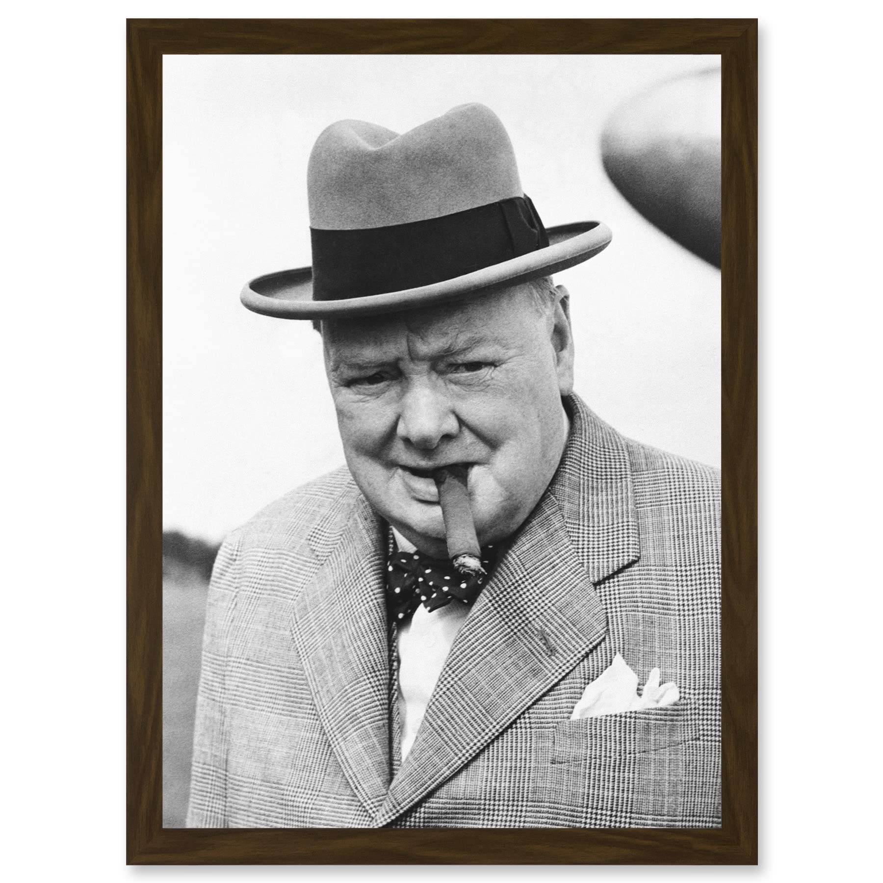 Vintage Winston Churchill Cigar Framed Wall Art Print - Prime Minister Britain UK Artwork - A4 Size