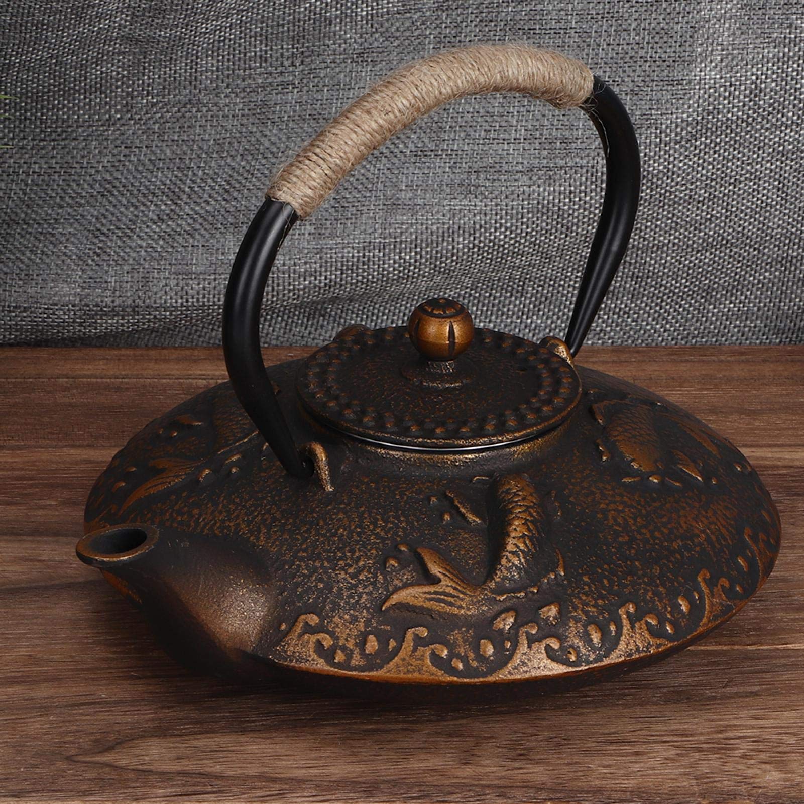Tetera De Hierro Fundido, Tetera De Hierro Fundido De Peces Koi De Estilo Japonés Con Infusores Para Té Suelto Tetera De Metal Con Tapa 900 Ml