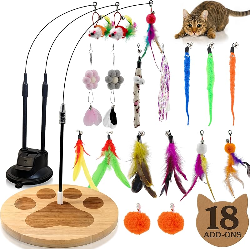 Brinquedo interativo para gatos com varinha, base e 18 acessórios de penas GADGETSOLOGY