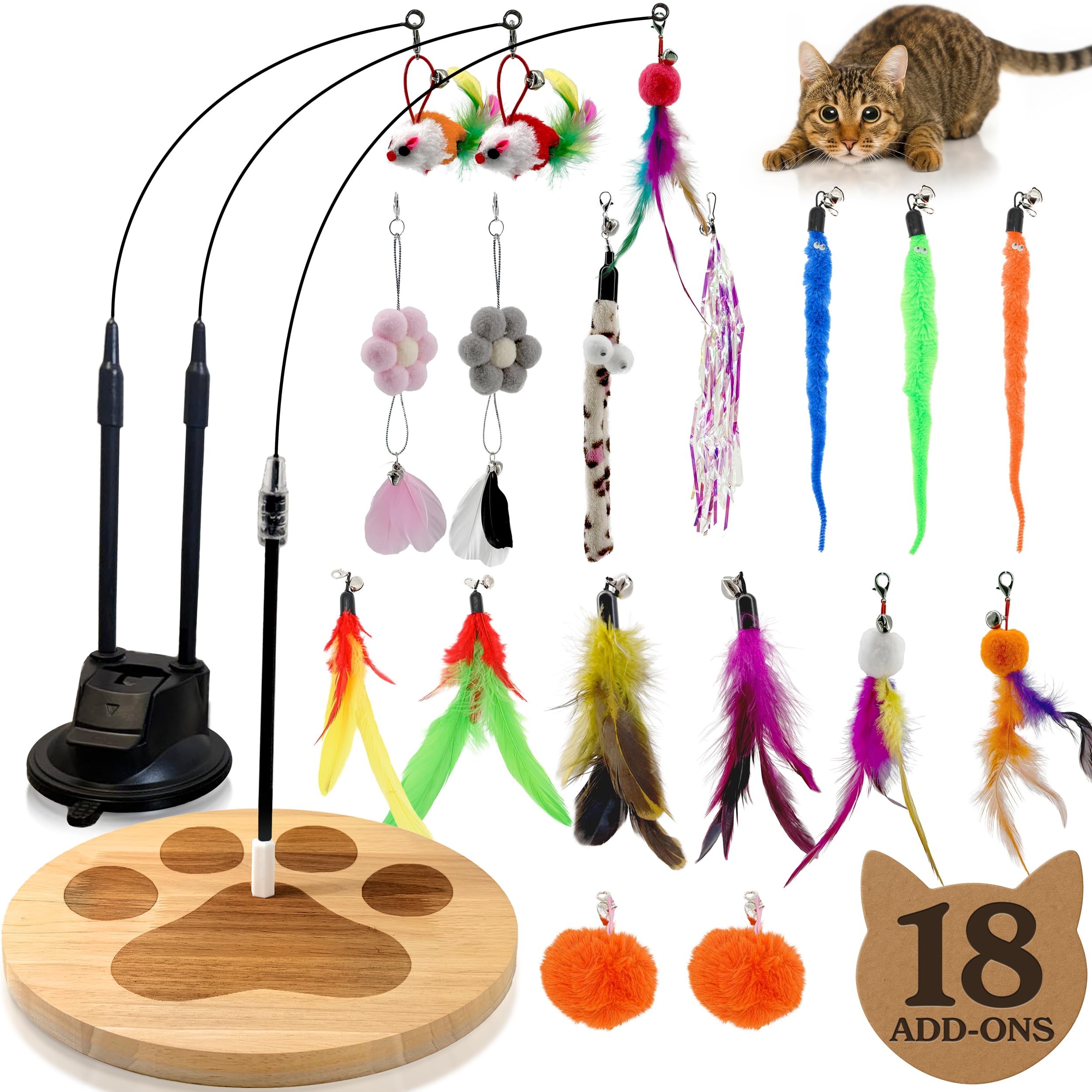 Cat Toys for Indoor Cats, Interactive Cat Toy Wand, Kitten Stuff, 18 Lures